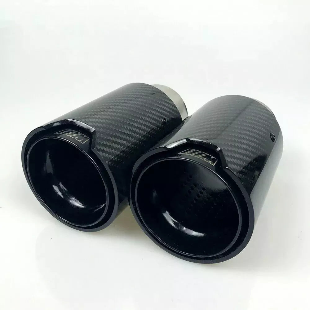 2x BMW BLACK CARBON FIBER TWIN EXHAUST TIPS