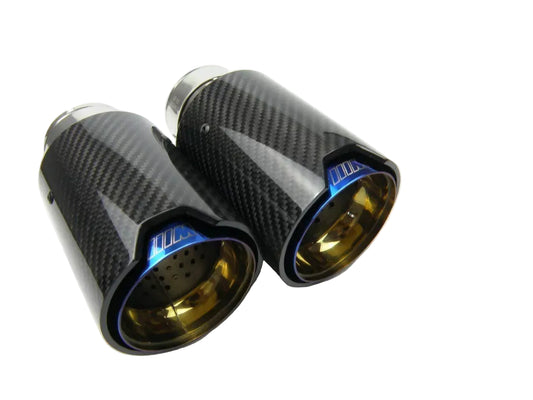 2x BMW BURNT BLUE CARBON FIBER TWIN EXHAUST TIPS