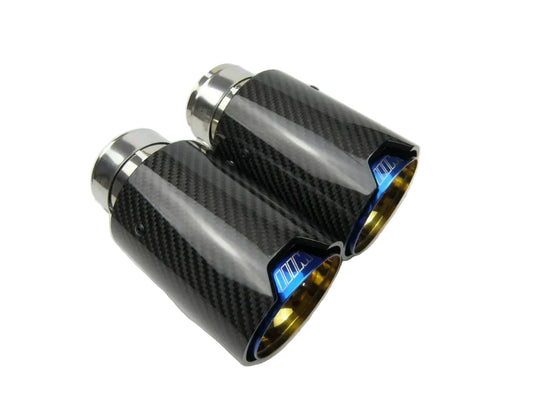 2x BMW BURNT BLUE CARBON FIBER TWIN EXHAUST TIPS