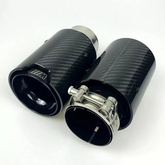 2x BMW BLACK CARBON FIBER TWIN EXHAUST TIPS