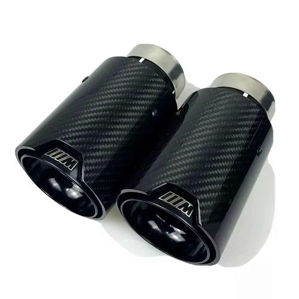 2x BMW BLACK CARBON FIBER TWIN EXHAUST TIPS